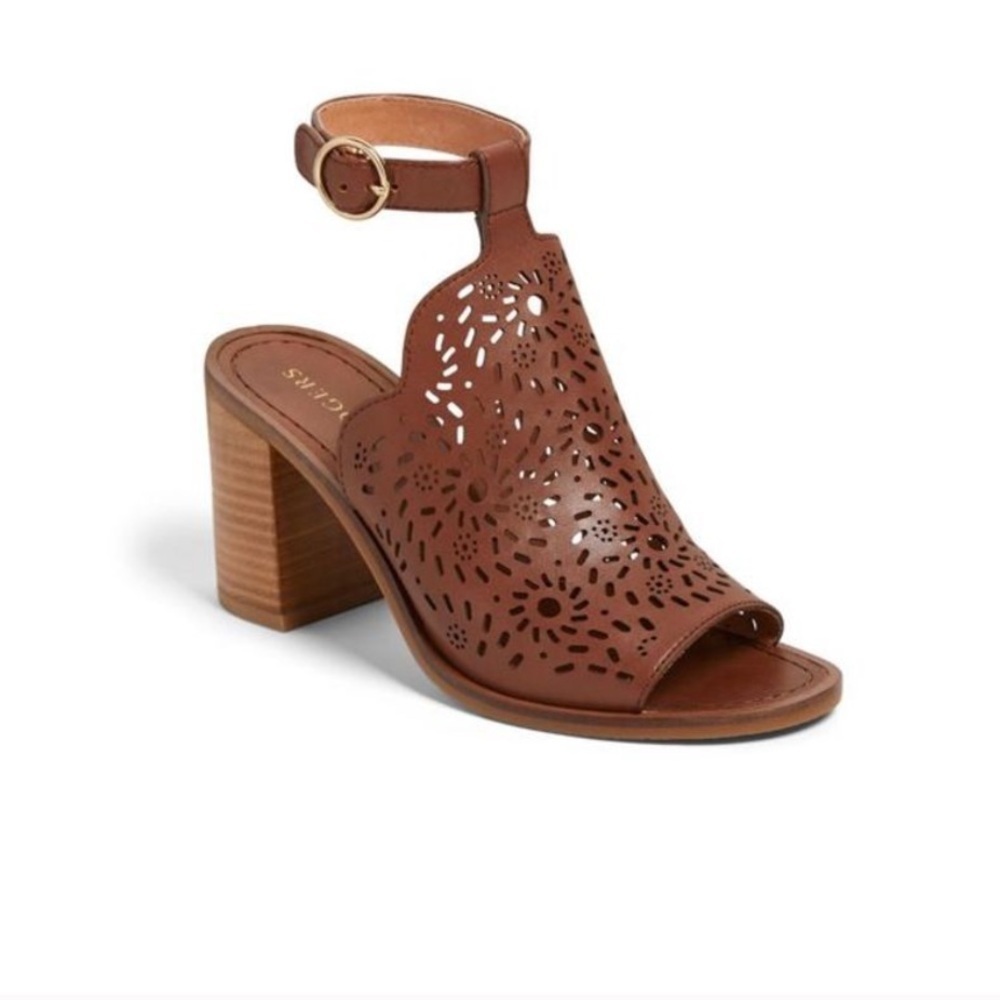 NEW Jack Rogers Womens Brown Laser
Cut Ronnie Block Heel Leather Sandals
9.5M